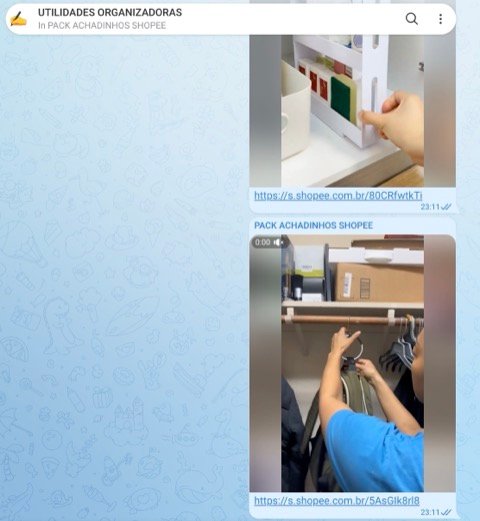 Vídeos prontos de produtos da Shopee organizados